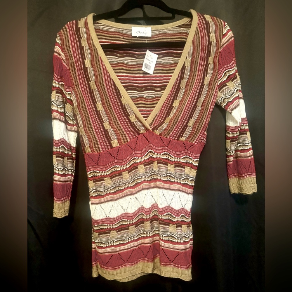 Colorful V neck sweater.